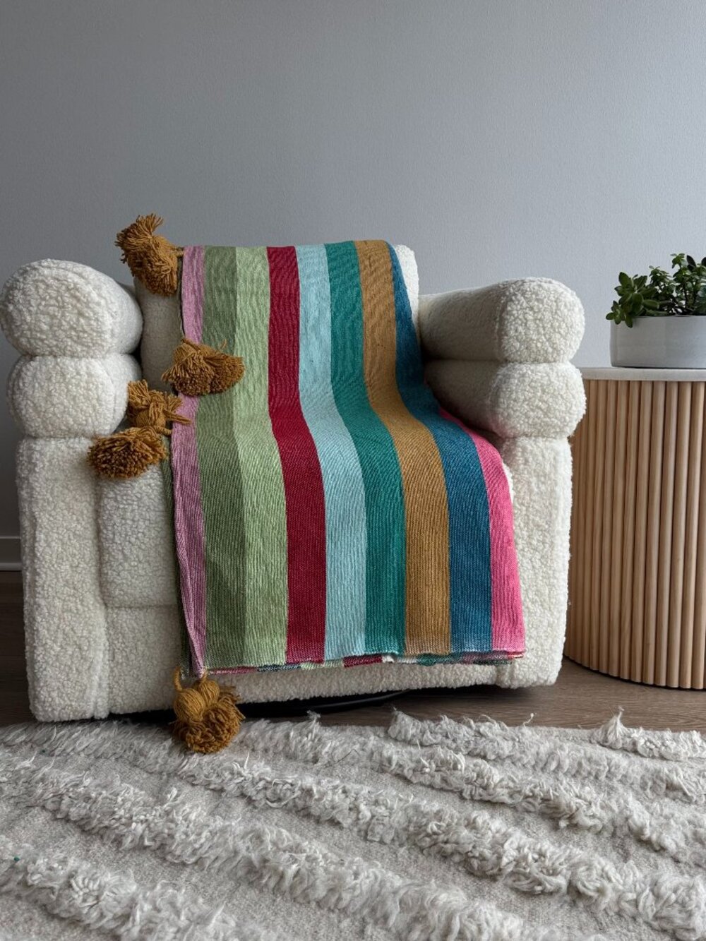 Colorful Striped Throw Blanket with Tassels